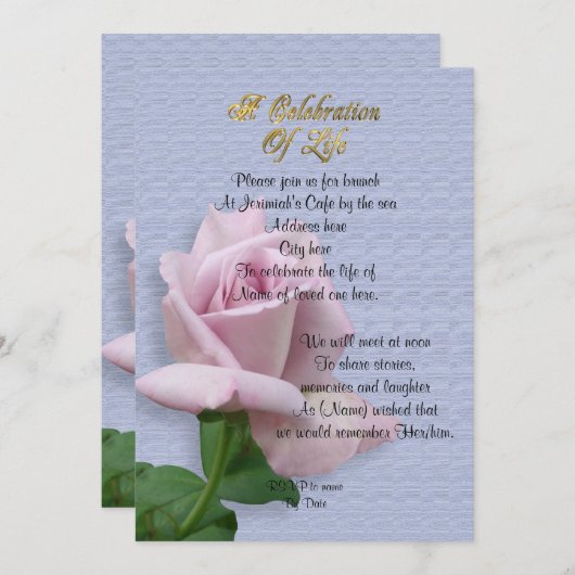 Feier des Lebens Einladung Lavendel Rose (Vorne/Hinten)