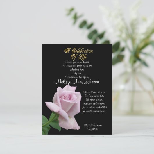 Feier des Lebens Einladung Lavendel Rose (Stehend Vorderseite)