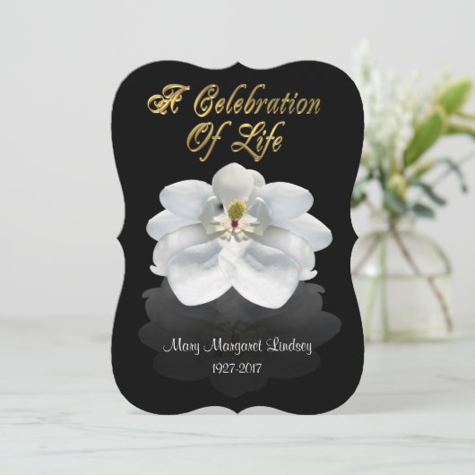 Feier des Lebens Einladung magnolia (Stehend Vorderseite)