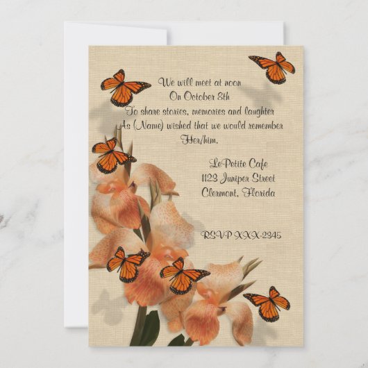 Feier des Lebens Einladung Schmetterlinge (Rückseite)