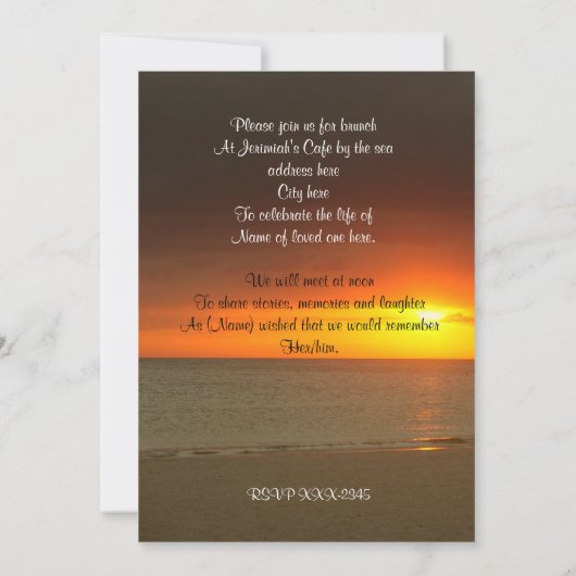 Feier des Lebens Einladung Sonnenuntergang (Rückseite)