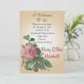 Feier des Lebens Einladung Vintage Rose (Stehend Vorderseite)