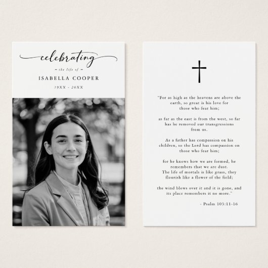 Feier des Lebens Elegante Beerdigungskarte (Vorne & Hinten)