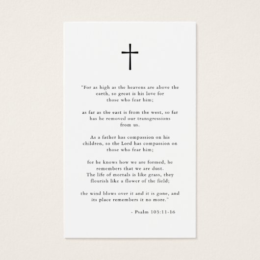 Feier des Lebens Elegante Beerdigungskarte (Rückseite)