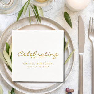 Feier des Lebens Elegante Gold-Script-Beerdigung Serviette
