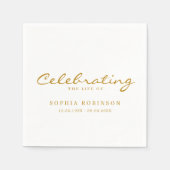 Feier des Lebens Elegante Gold-Script-Beerdigung Serviette (Vorderseite)