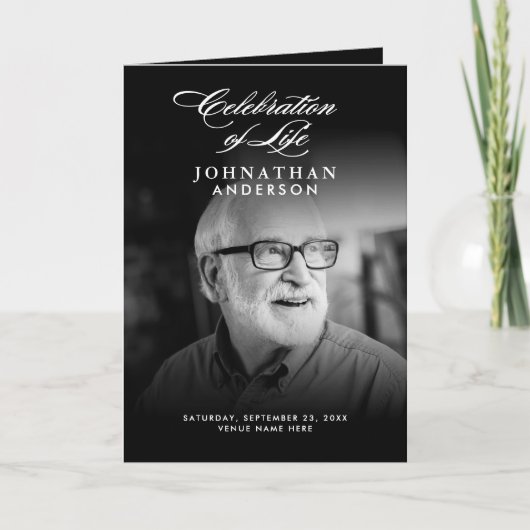 Feier des Lebens Elegante Script 4-Foto Beerdigung Programm (Vorderseite)