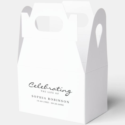 Feier des Lebens Elegante Script Beerdigung Geschenkschachtel (Offen)
