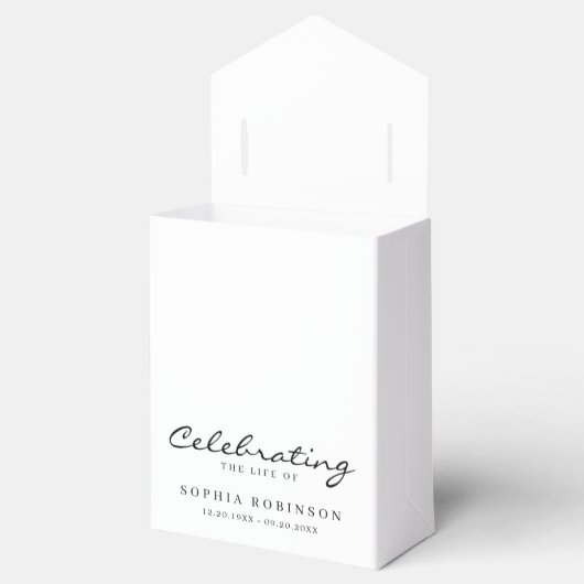 Feier des Lebens Elegante Script Beerdigung Geschenkschachtel (Geöffnet)