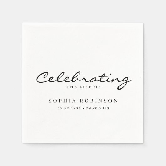 Feier des Lebens Elegante Script Beerdigung Serviette (Vorderseite)