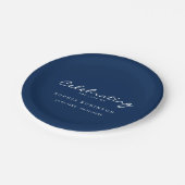 Feier des Lebens Elegante Skriptbeerdigung Blau Pappteller (Schrägansicht)