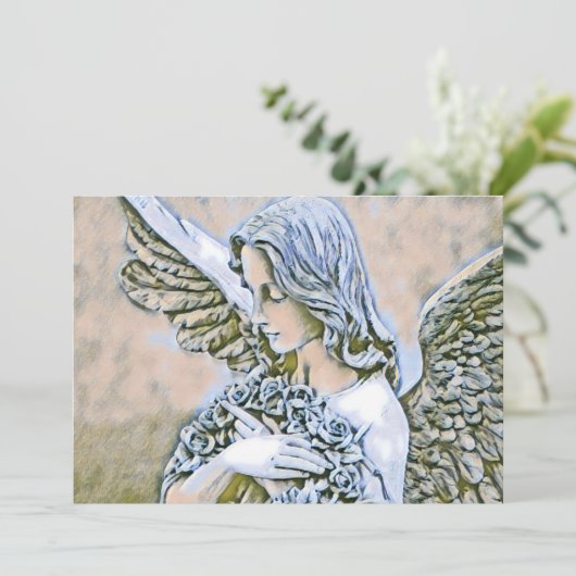 Feier des Lebens - Engel mit Blume Einladung (Stehend Vorderseite)