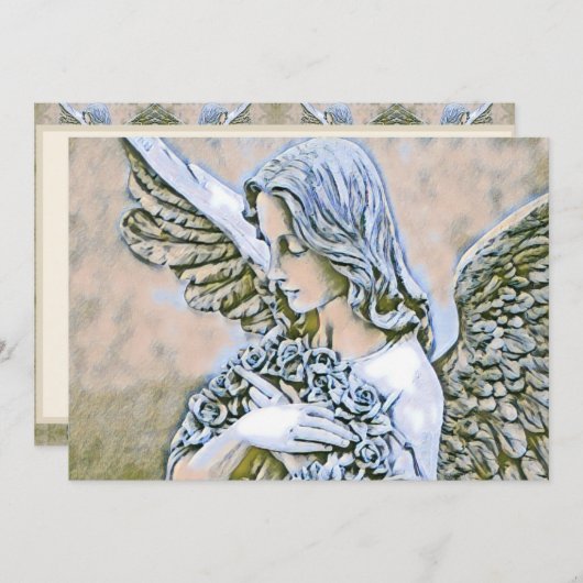Feier des Lebens - Engel mit Blume Einladung (Vorne/Hinten)