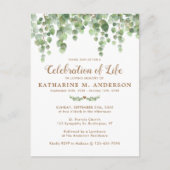Feier des Lebens Eukalyptus Grüne Beerdigung Einladungspostkarte (Vorderseite)