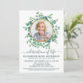 Feier des Lebens Eukalyptus Grünes Foto Einladung (Stehend Vorderseite)