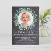 Feier des Lebens Foto Eukalyptus Grüne Invi Einladung (Stehend Vorderseite)