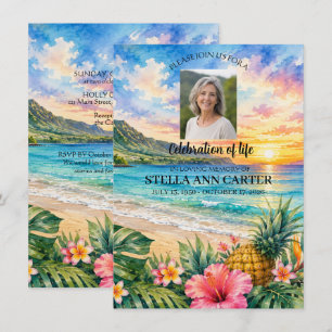 Feier des Lebens Foto Hawaii Florale Beerdigung Einladung