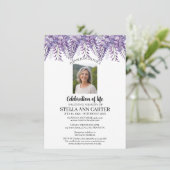 Feier des Lebens Foto Wisteria Florale Beerdigung Einladung (Stehend Vorderseite)