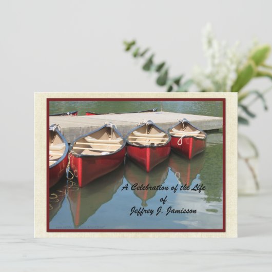 Feier des Lebens, Gedenkdienst, Rote Kanus Einladung (Stehend Vorderseite)