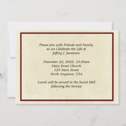 Feier des Lebens, Gedenkdienst, Rote Kanus Einladung (Rückseite)