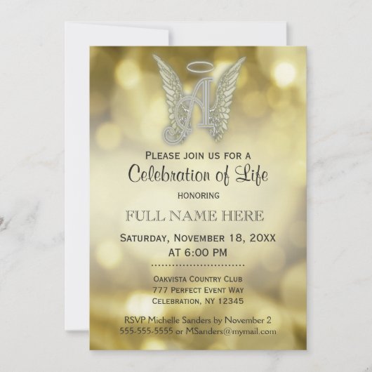 Feier des Lebens - Gold Bokeh Einladung (Vorderseite)