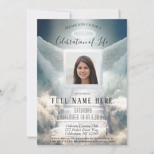 Feier des Lebens - Himmlische Treppe Einladung (Vorderseite)