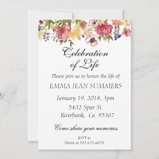 Feier des Lebens Hübsche Blüte Einladung (Vorderseite)