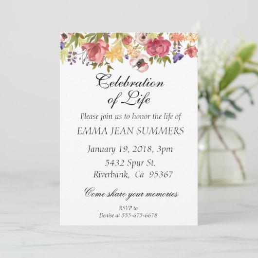 Feier des Lebens Hübsche Blüte Einladung (Stehend Vorderseite)