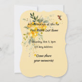 Feier des Lebens Hummingbird Gelbe Rosen Einladung (Rückseite)