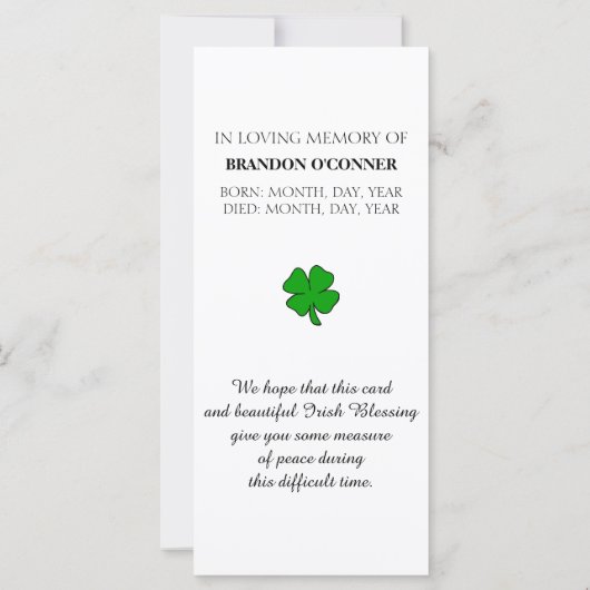 Feier des Lebens Irish Sessing Sympathy Card (Rückseite)