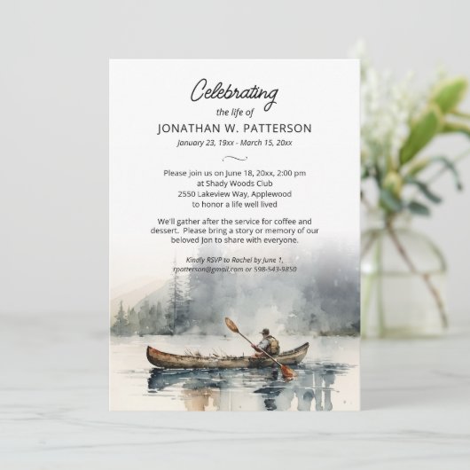 Feier des Lebens, Kanufahrt Beerdigung Einladung (Stehend Vorderseite)