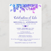 Feier des Lebens Lila Eukalyptus Beerdigung Einladungspostkarte (Vorderseite)