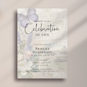 Feier des Lebens Lila Schmetterling Pfingstrose Be Einladung