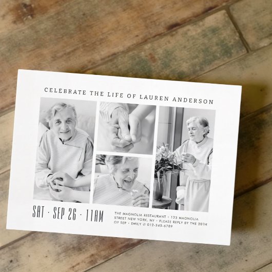 Feier des Lebens Moderne einfache 4-FotoCollage Einladung