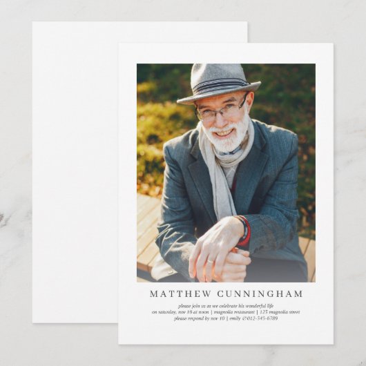 Feier des Lebens Moderne einfache Elegante Einladung (Vorne/Hinten)