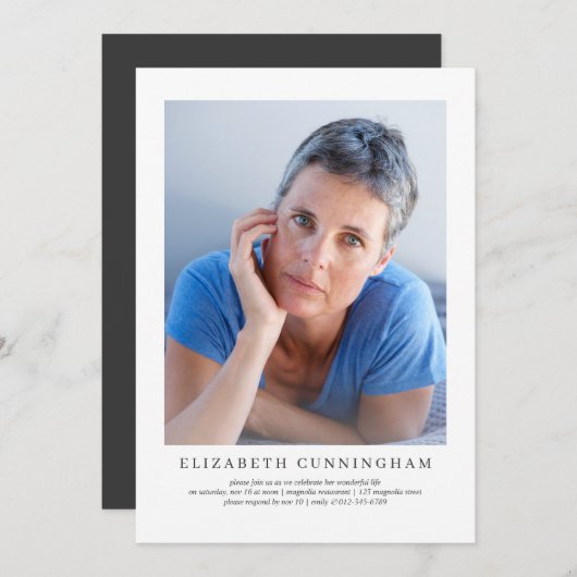 Feier des Lebens Moderne einfache Elegante Einladung (Vorne/Hinten)