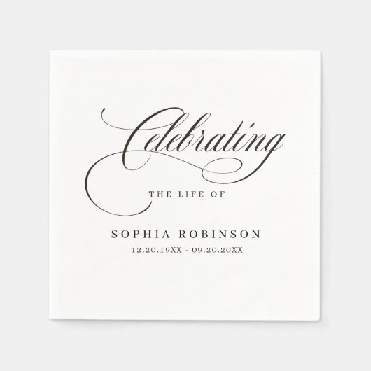 Feier des Lebens Moderne Elegante Script Beerdigun Serviette (Vorderseite)