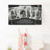 Feier des Lebens Moderner Dunkler Stein Drei Foto Banner (Insitu)