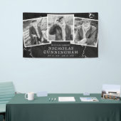 Feier des Lebens Moderner Dunkler Stein Drei Foto Banner (Messeveranstaltung)