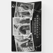 Feier des Lebens Moderner Dunkler Stein Drei Foto Banner (Vertikal)