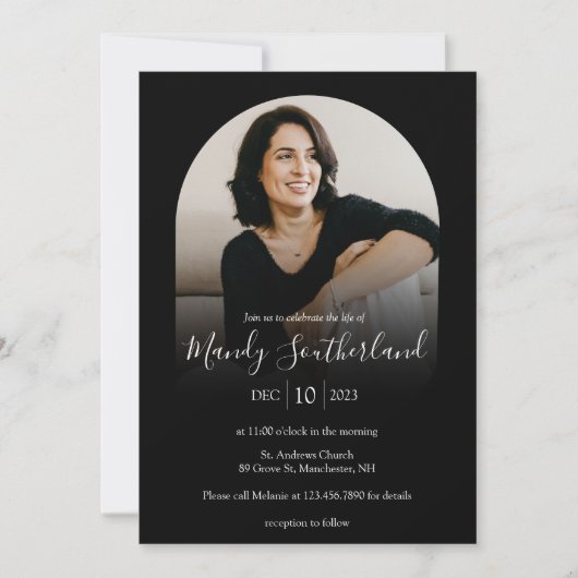 Feier des Lebens Moderner Schwarzer Foto Rahmen Einladung (Vorderseite)