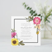Feier des Lebens Modernes Boho Pink Gelbe Blüte Einladung (Stehend Vorderseite)