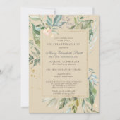 Feier des Lebens Modernes grünes Gold botanisch in Einladung (Vorderseite)
