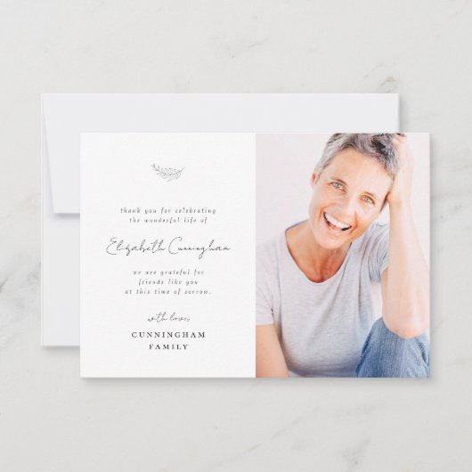 Feier des Lebens Modernes Minimalistisches Foto Dankeskarte (Vorderseite)