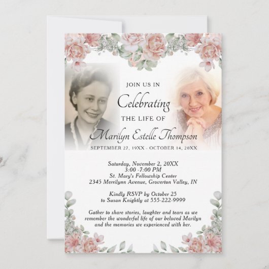 Feier des Lebens Rosa Foto Einladung (Vorderseite)