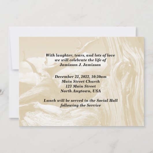 Feier des Lebens Schneeberg Thru Tree Einladung (Rückseite)