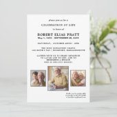 Feier des Lebens Schwarz-weiß 3 Foto Einladung (Stehend Vorderseite)