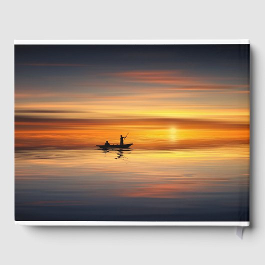 Feier des Lebens Sonnenuntergang Wassersee Fischer Gästebuch (Rückseite)