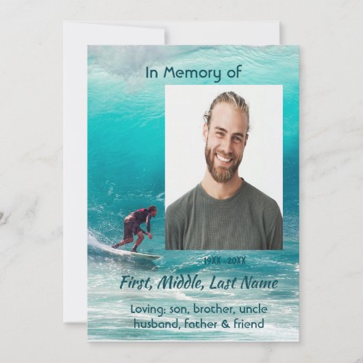 Feier des Lebensdienstes Wave Surfer Wasser Einladung (Vorderseite)