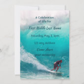 Feier des Lebensdienstes Wave Surfer Wasser Einladung (Rückseite)